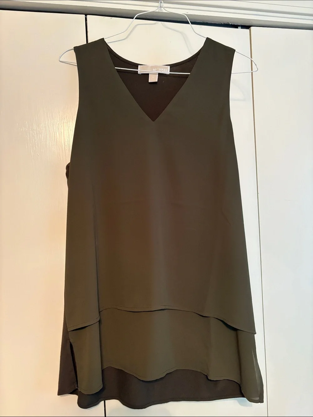 Michael Kors Olive Layered V-Neck Sleeveless Top
